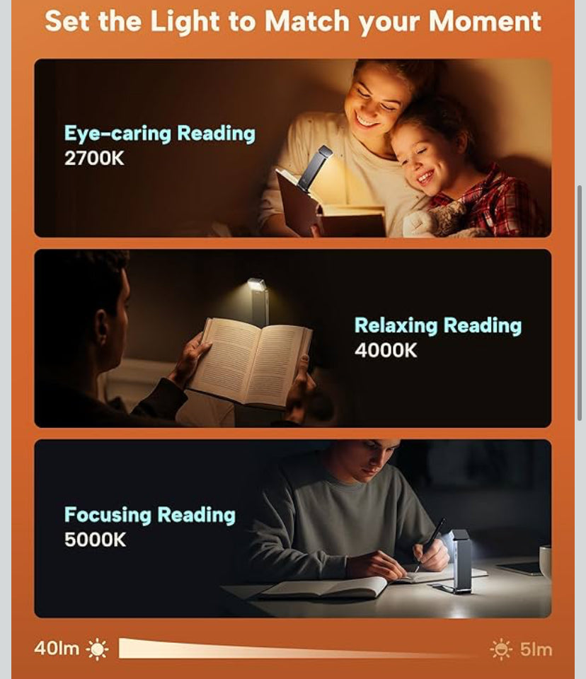 Reading light clip on bookmark